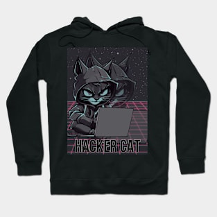 Hacker Cat. Mysterious looking Hacker Cat. Cool futuristic design with holographic shadow effect Hoodie